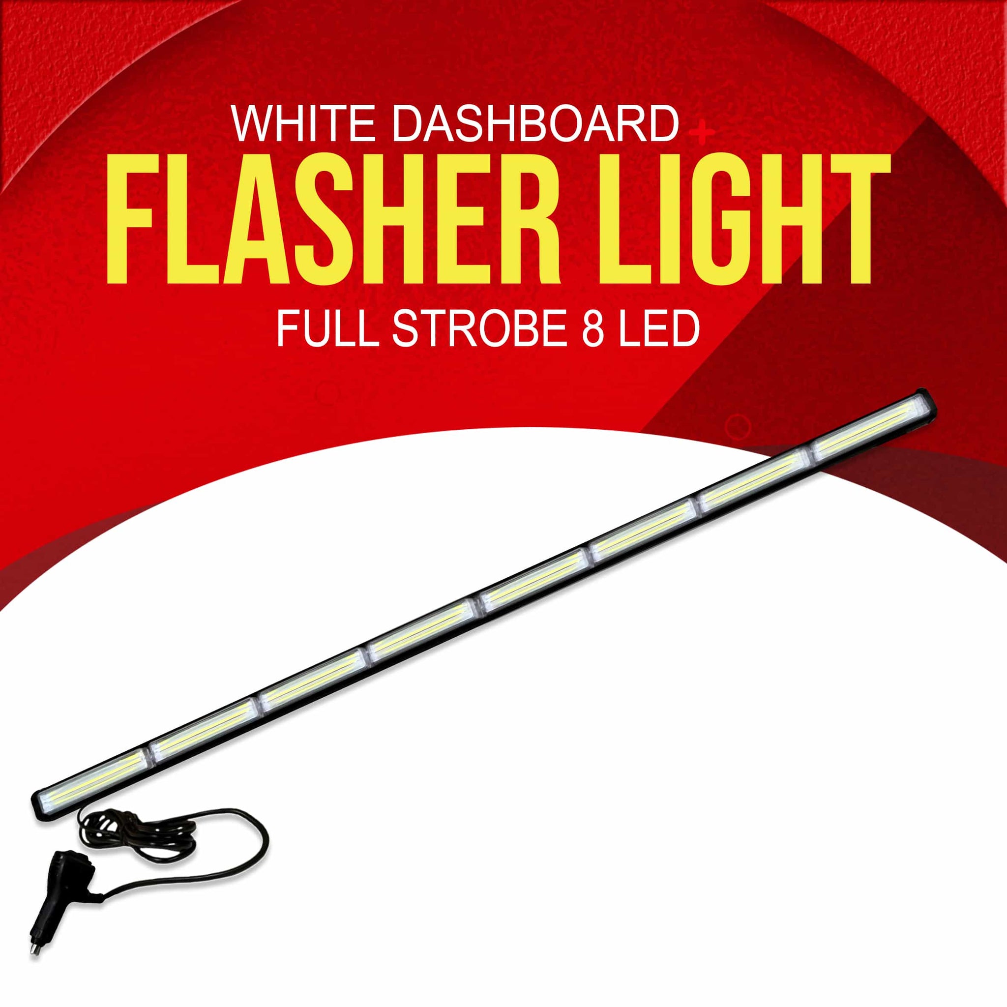 White Dashboard Full Strobe Flasher Light 8 LED