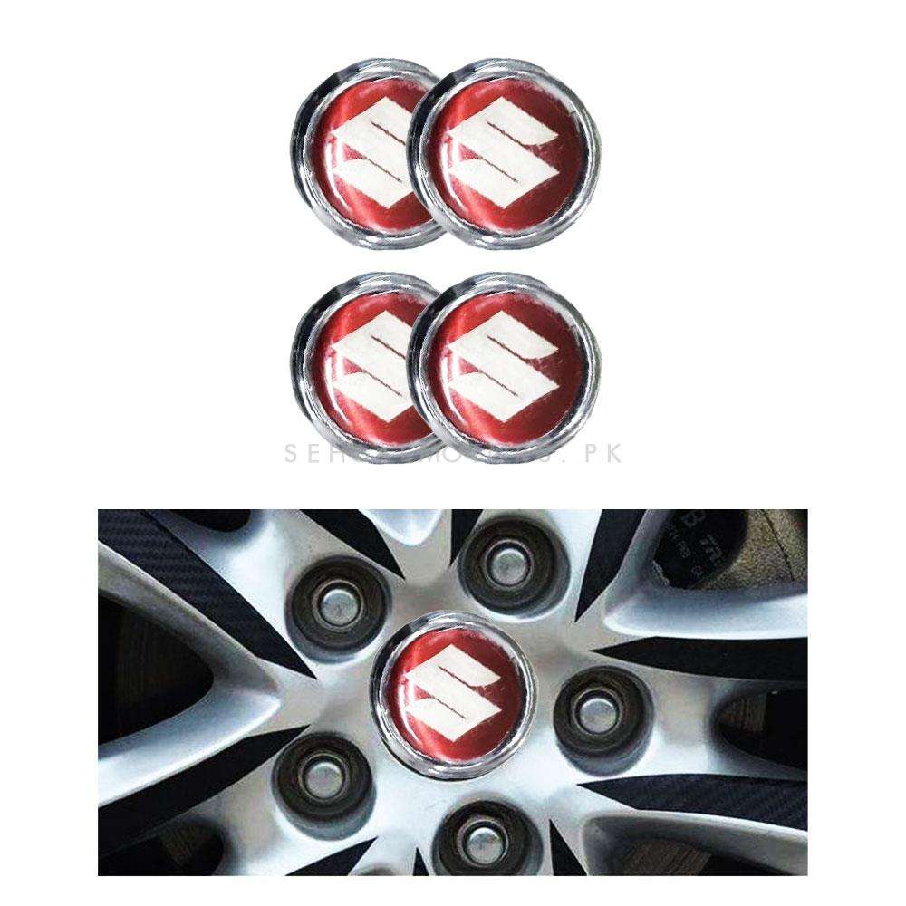 Suzuki Logo Wheel Hub Covers Red And Chrome Sticker - 4 Pcs